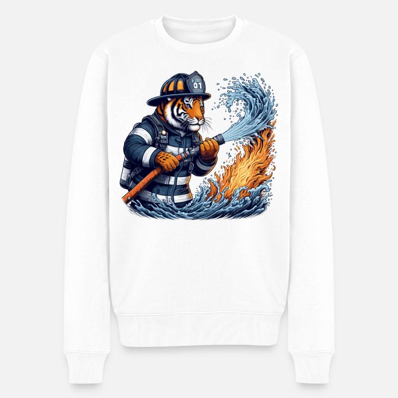 Feuerwehr Tiger Geschenk - Männer Premium Bio Pullover - Weiß