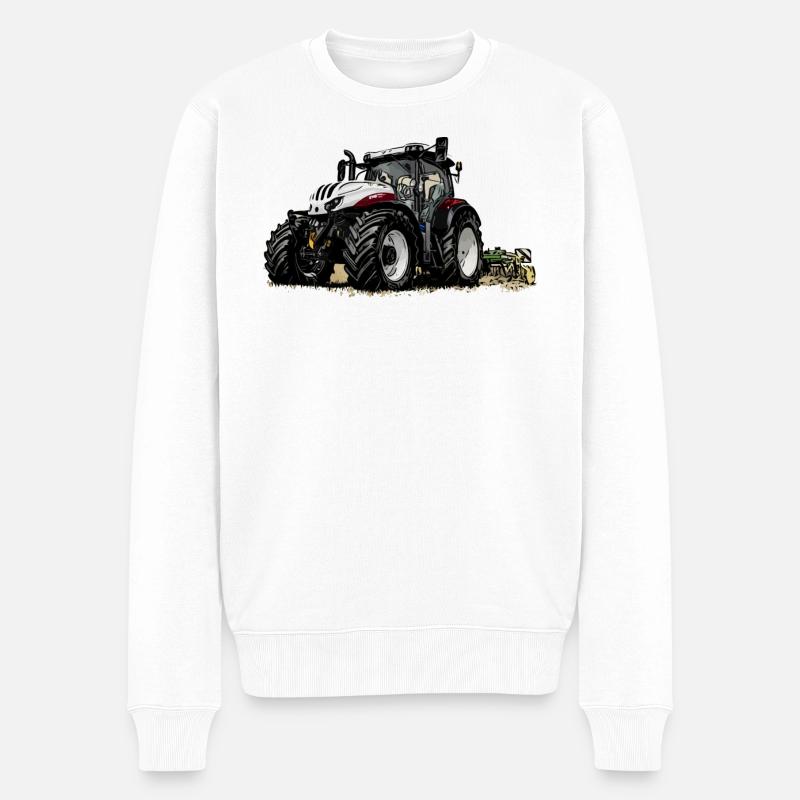 Traktor Steyr 6145 bei der Arbeit - Männer Premium Bio Pullover - Weiß