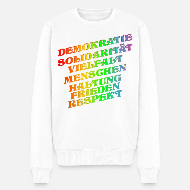 DEMOKRATIE SOLIDARITÄT VIELFALT - Männer Premium Bio Pullover - Weiß