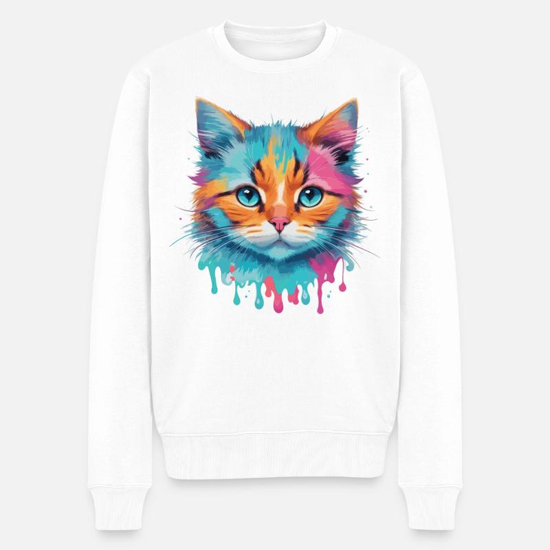 Niedliche Katze - Männer Premium Bio Pullover - Weiß