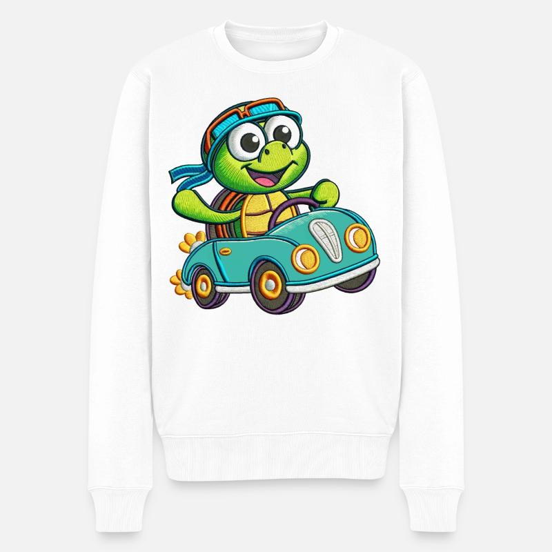 Abenteuerlustiges Schildkröten-Fahrauto - Männer Premium Bio Pullover - Weiß