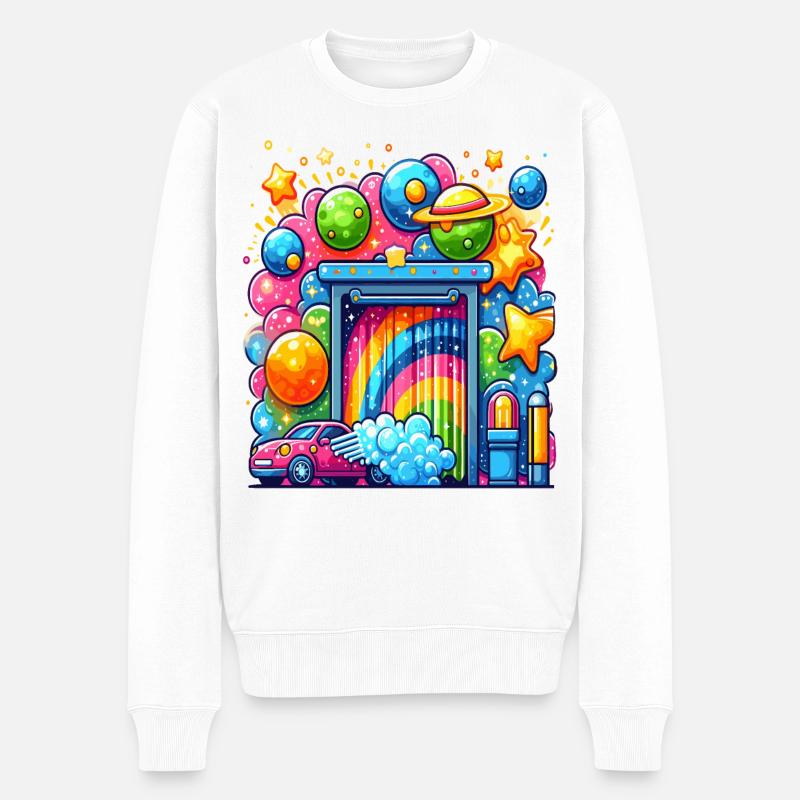 Regenbogen Autowaschanlage - Männer Premium Bio Pullover - Weiß