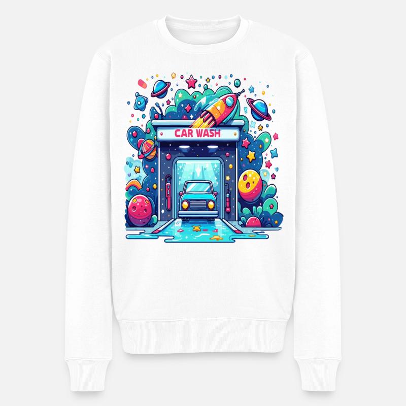 Comic Auto Waschanlage - Männer Premium Bio Pullover - Weiß