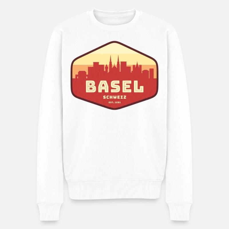 Basel Skyline Retro Abzeichen - Männer Premium Bio Pullover - Weiß