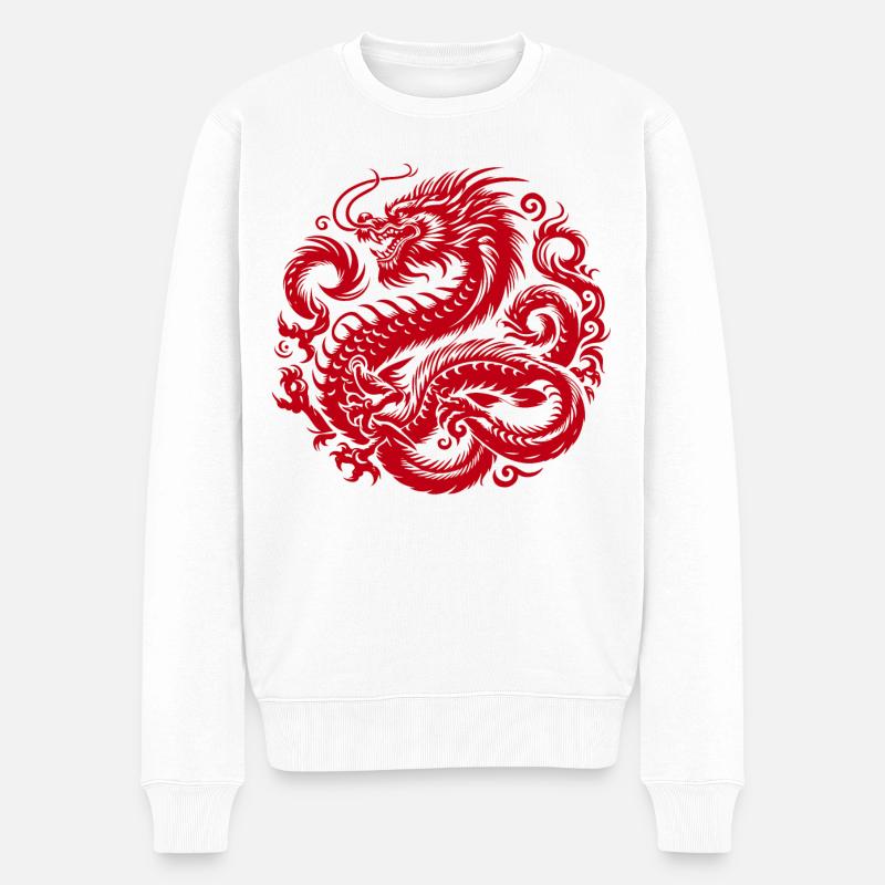 Chinesisches Drachen-Tattoo - Männer Premium Bio Pullover - Weiß