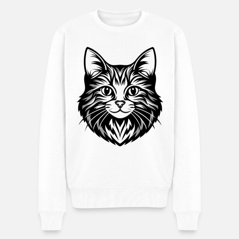 Komplizierte Katzengesicht Illustration - Männer Premium Bio Pullover - Weiß