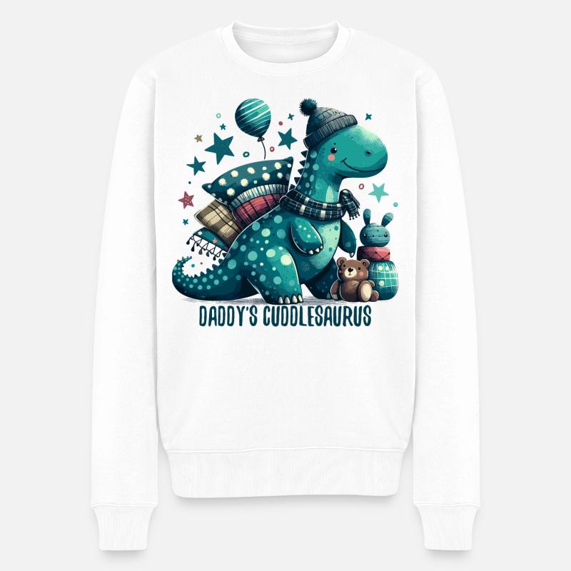 Daddy’s Cuddlesaurus Kuschel-Dinosaurier Geschenk - Männer Premium Bio Pullover - Weiß