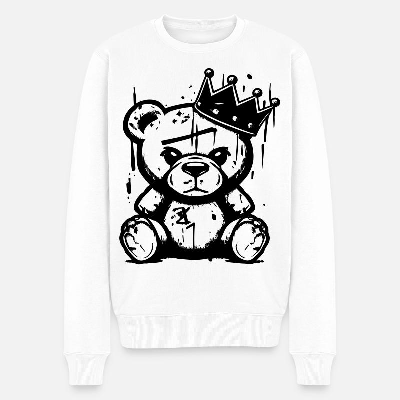 Bärenkönig | Graffiti Street Art Handwritten Shirt - Männer Premium Bio Pullover - Weiß
