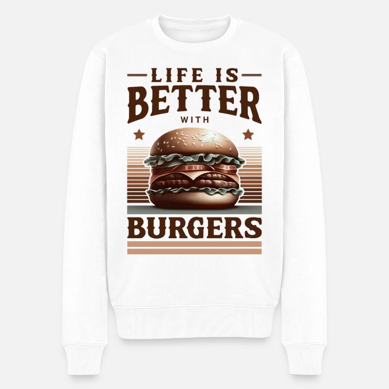 Lebensfreude mit Burger Motiv - Männer Premium Bio Pullover - Weiß