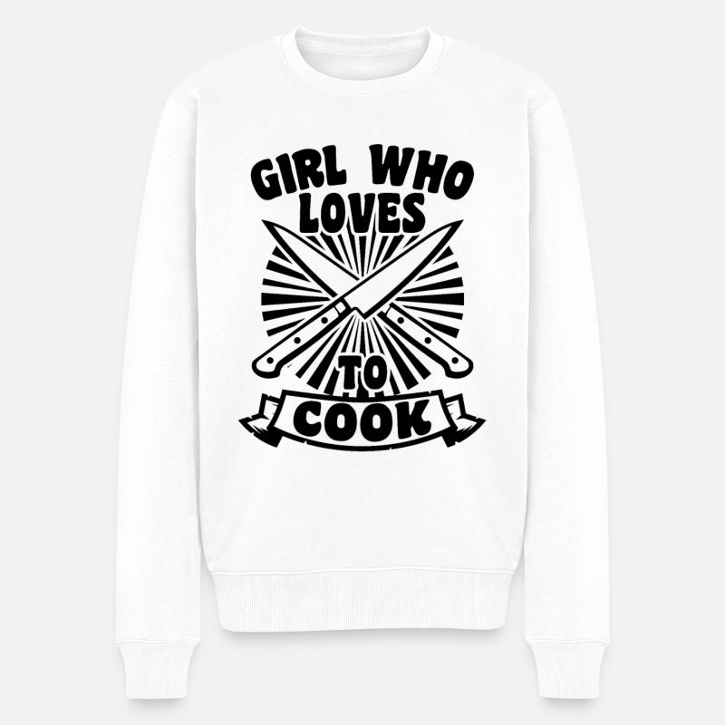 Mädchen Köchin - Männer Premium Bio Pullover - Weiß