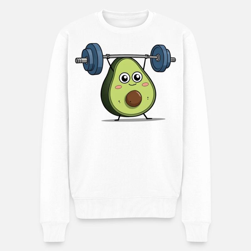 Niedliches Avocado-Gewichtheben - Bodybuilder heben - Männer Premium Bio Pullover - Weiß
