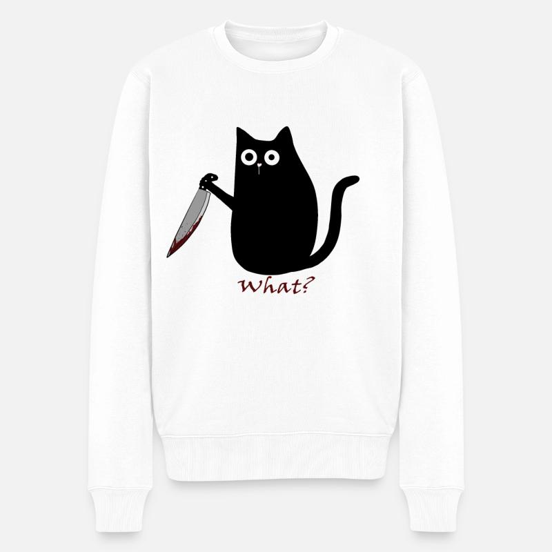 Black Cat - Männer Premium Bio Pullover - Weiß
