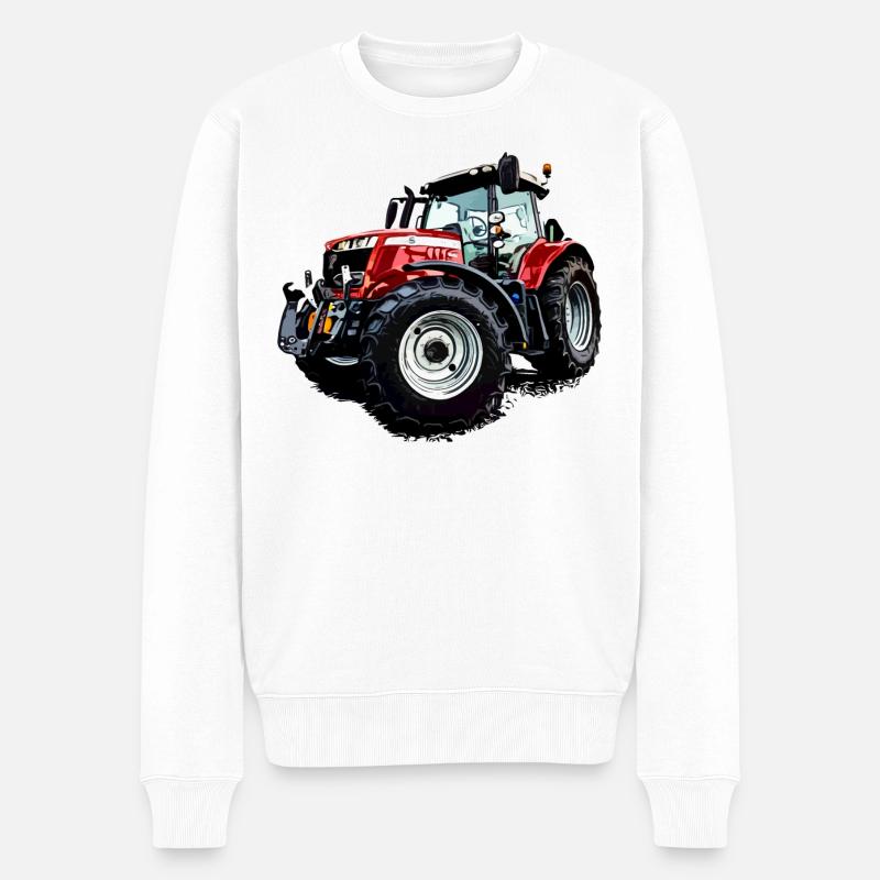 Traktor rot (M F) 6715S - Männer Premium Bio Pullover - Weiß