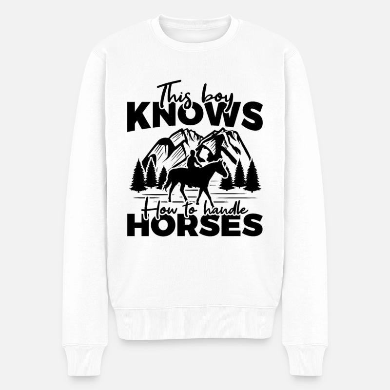 Lustiger Pferdejunge - Männer Premium Bio Pullover - Weiß