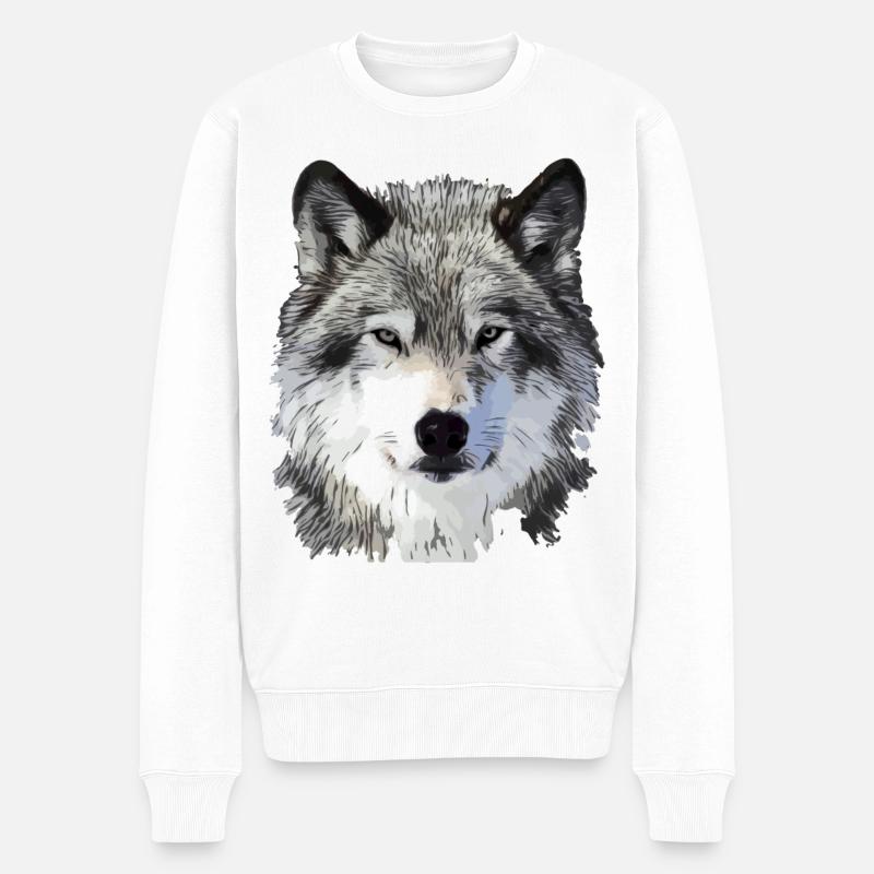 Der Wolf - Männer Premium Bio Pullover - Weiß