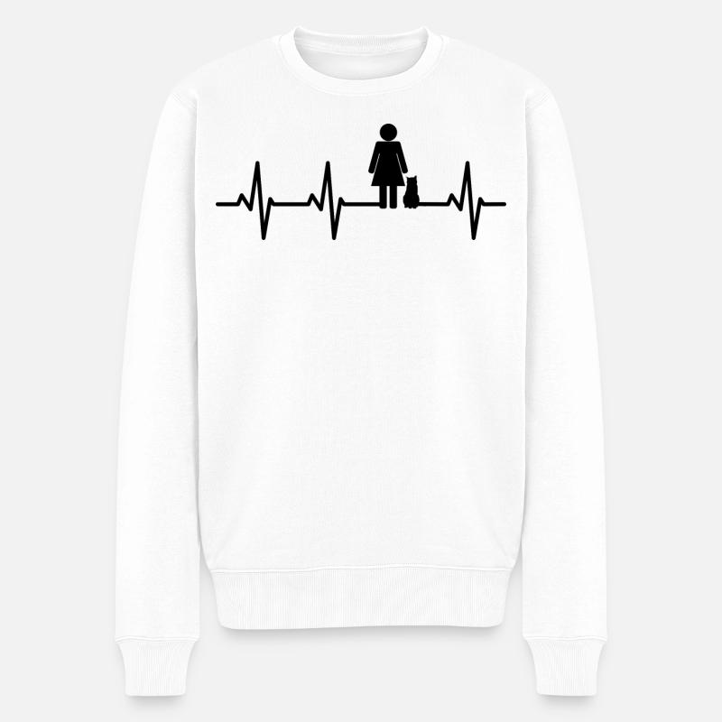 Katzenmutter Herzlinie - Männer Premium Bio Pullover - Weiß