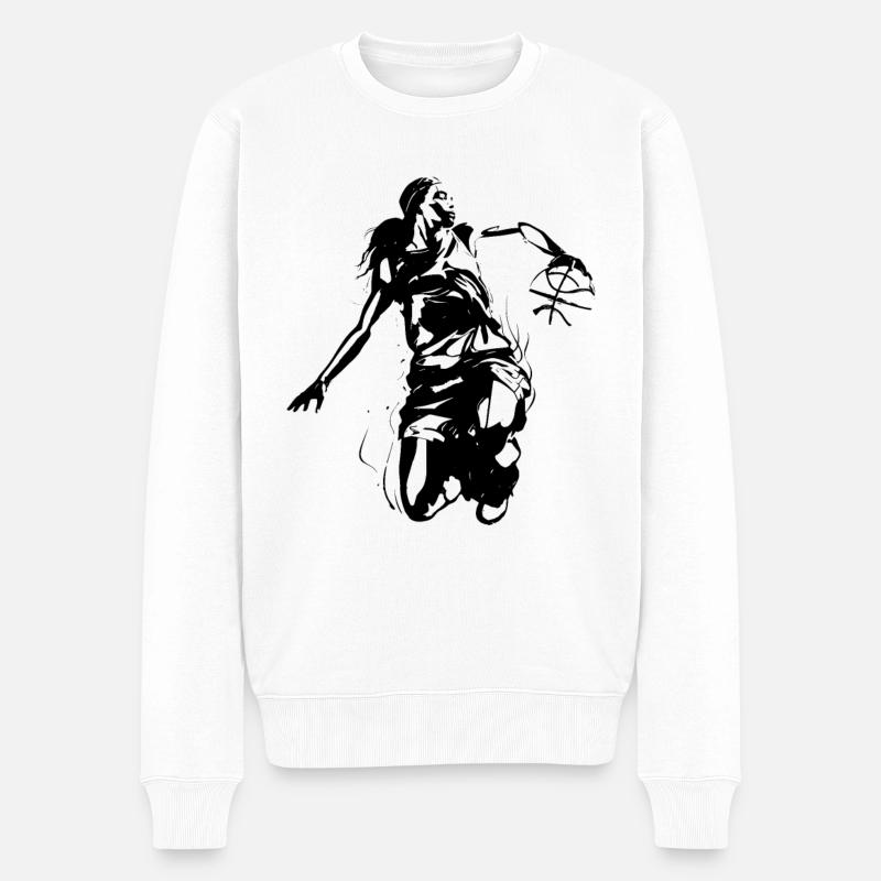 Basketballerin Grafik - Männer Premium Bio Pullover - Weiß