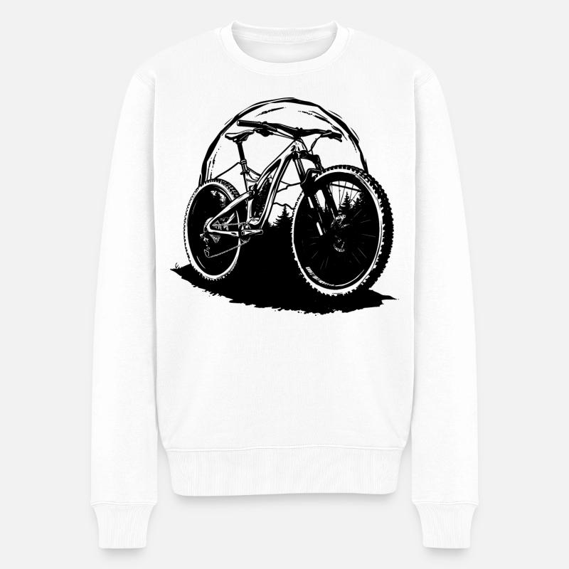 Mountainbiking Zeichnung - Männer Premium Bio Pullover - Weiß