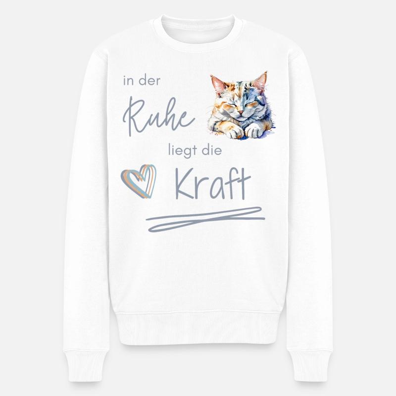 Schlummernde Katze - In der Ruhe liegt die Kraft - Männer Premium Bio Pullover - Weiß