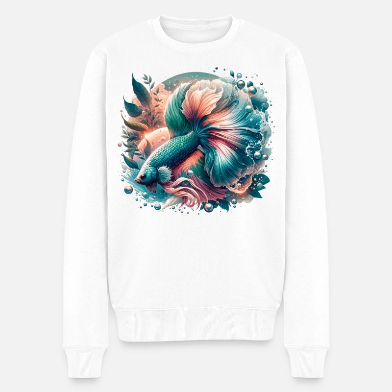 Kampffisch, Betta splendens, bunter Fisch - Männer Premium Bio Pullover - Weiß