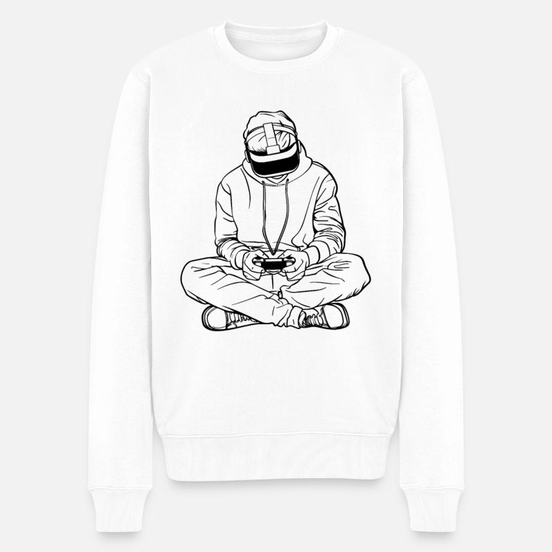 Gamer Line Art - Männer Premium Bio Pullover - Weiß