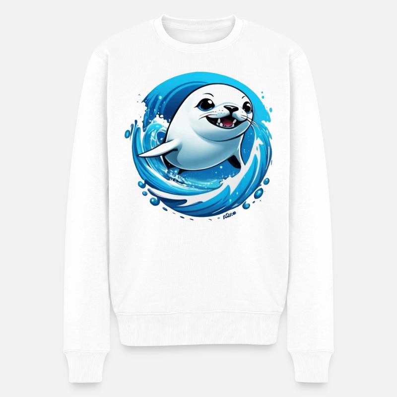 Robbe Robben Meer - Männer Premium Bio Pullover - Weiß