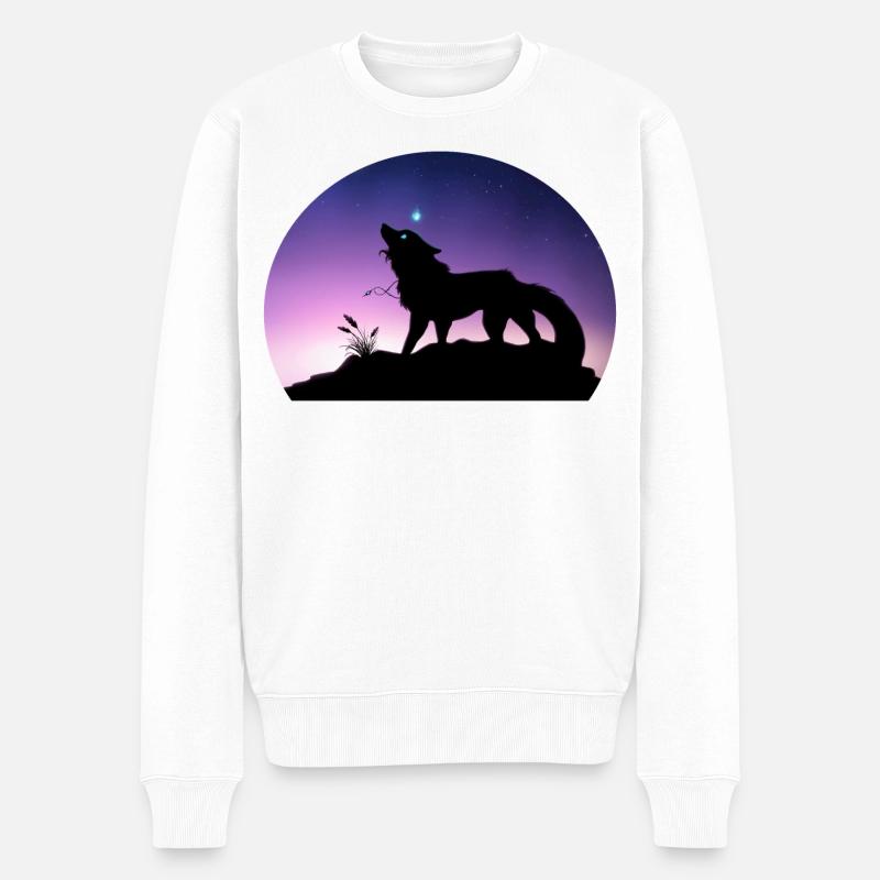 Die Reise eines Sternenwolfs - Silouhette Nocturne - Männer Premium Bio Pullover - Weiß