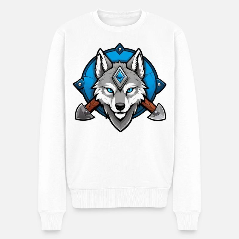 Viking Wolf Warrior - Männer Premium Bio Pullover - Weiß