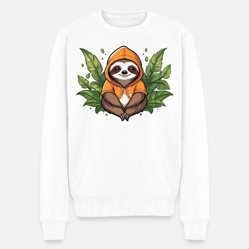 Faultier zwischen grünen Blättern - Männer Premium Bio Pullover - Weiß