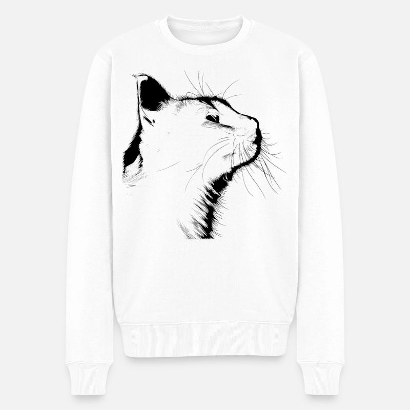 Katze Silhouette - Männer Premium Bio Pullover - Weiß