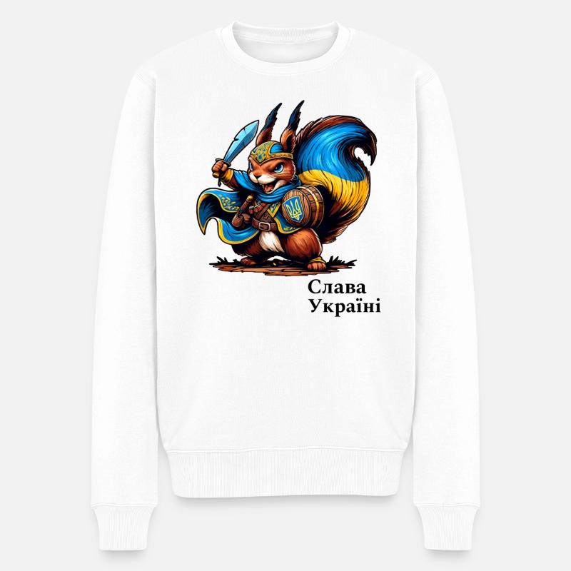 Cooles Ukraine Kämpfer Eichhörnchen - Männer Premium Bio Pullover - Weiß