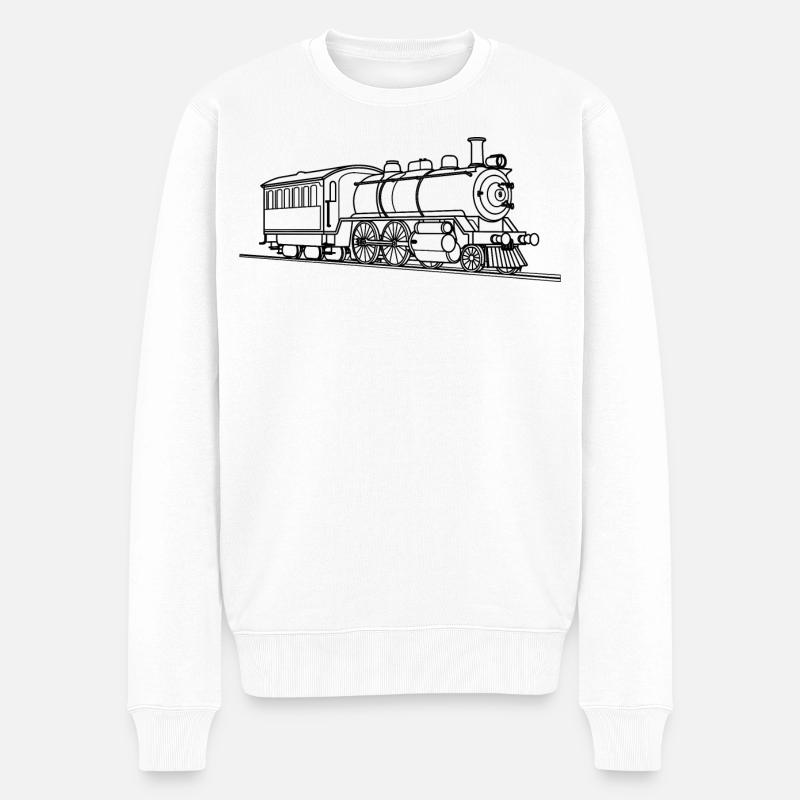 Lokomotive Zeichnung - Männer Premium Bio Pullover - Weiß