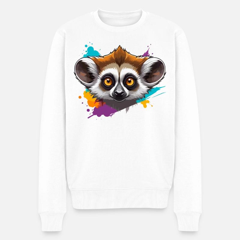 Lemur Blick - Männer Premium Bio Pullover - Weiß
