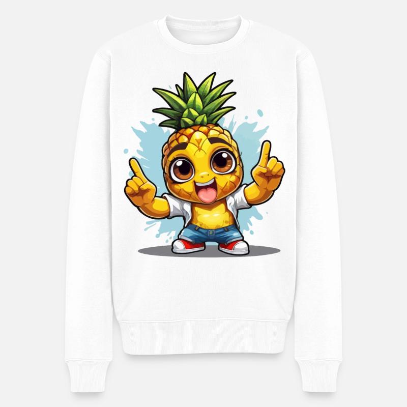 Ananas mit Guter Laune - Männer Premium Bio Pullover - Weiß