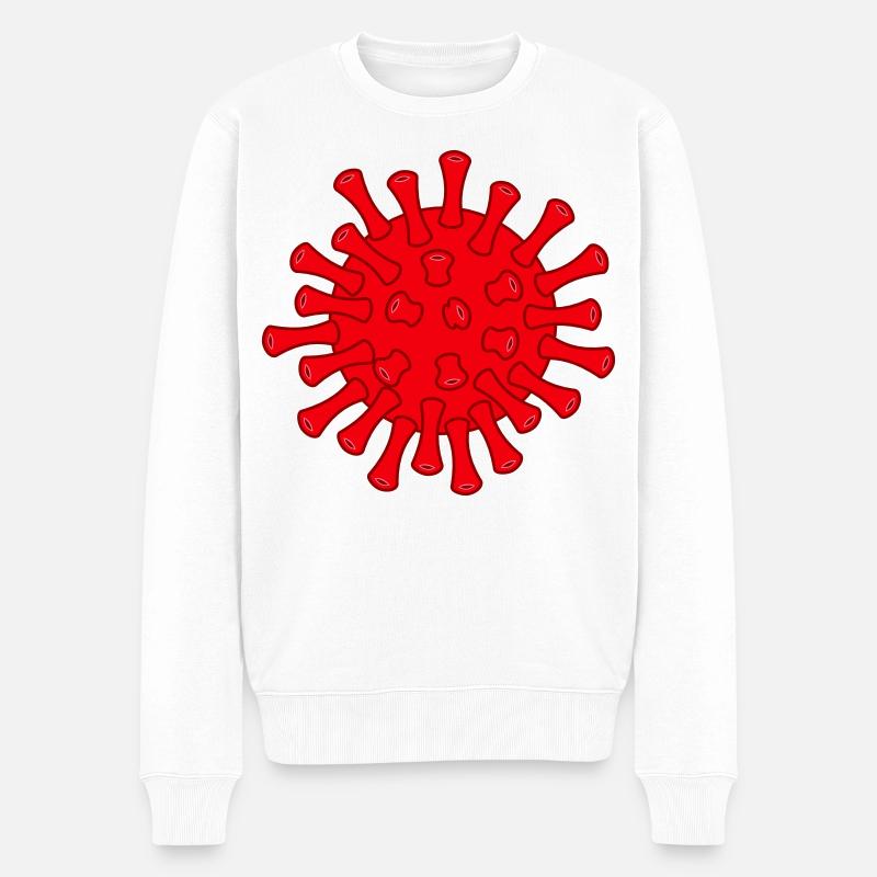 Illustration de la molécule rouge Covid - Pull Premium bio Homme - blanc