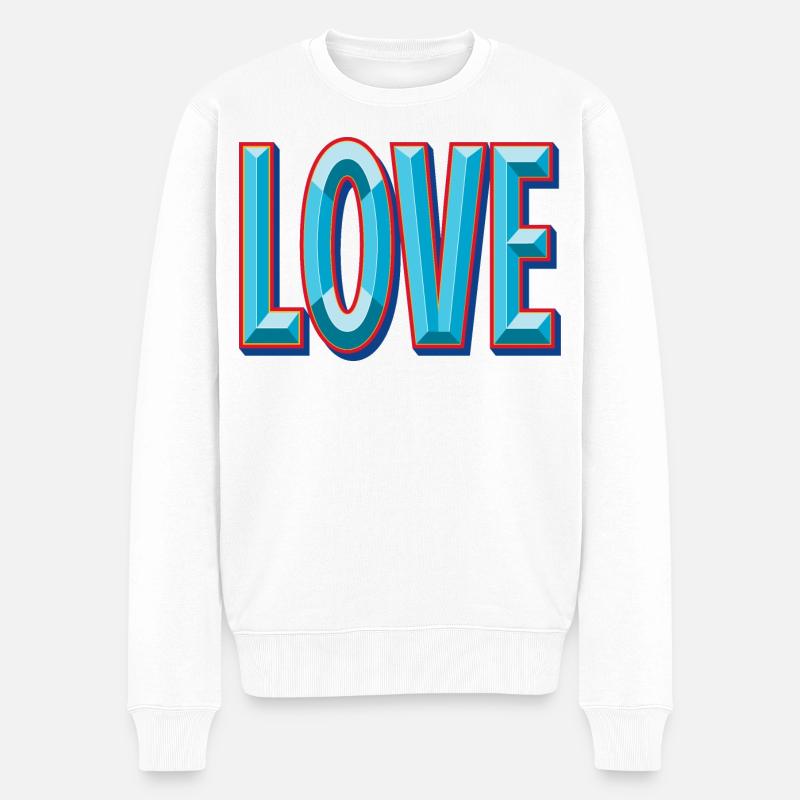 LOVE 3D-Ausschnitt - Männer Premium Bio Pullover - Weiß
