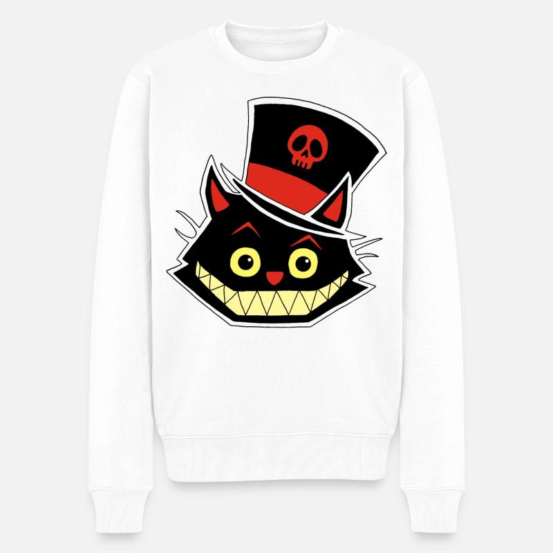 Katze und Hut - Männer Premium Bio Pullover - Weiß