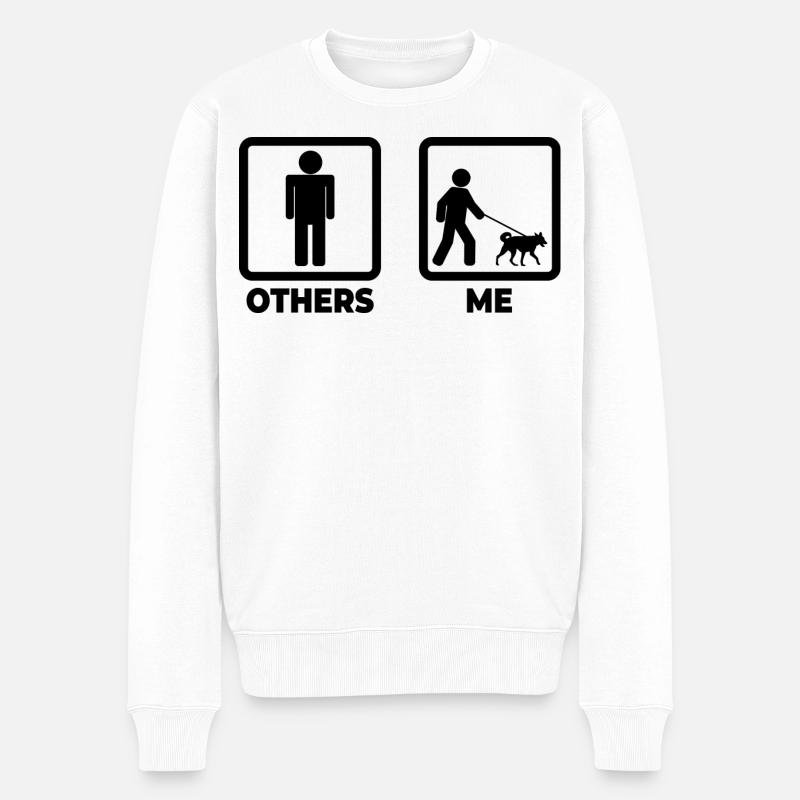 Hundebesitzer Strichmännchen - Männer Premium Bio Pullover - Weiß