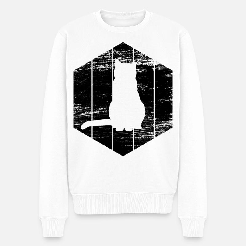 Katze Zeichnung - Männer Premium Bio Pullover - Weiß