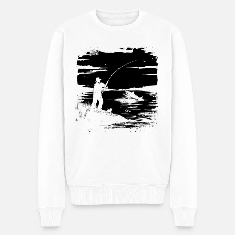 Angeln Skizze - Männer Premium Bio Pullover - Weiß