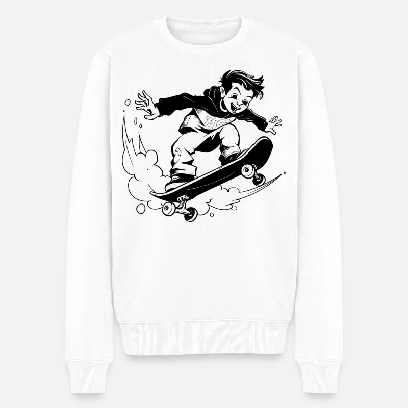 Cartoon Skateboarding Junge - Männer Premium Bio Pullover - Weiß