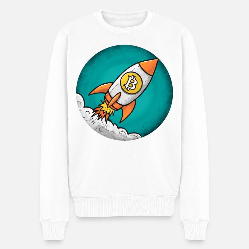 Krypto-Rakete: Bitcoin zum Mond! - Männer Premium Bio Pullover - Weiß