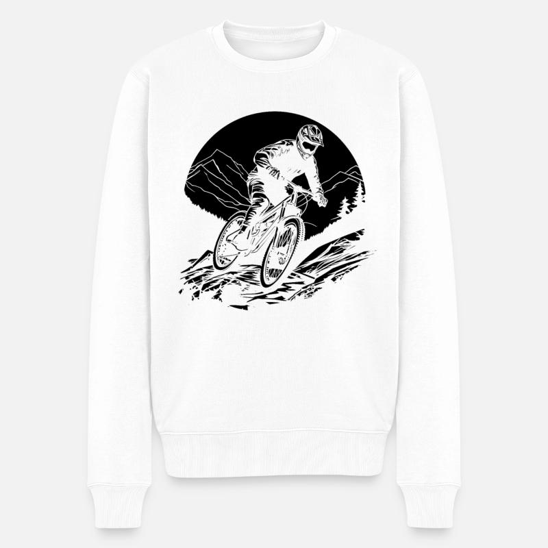 Mountainbiker Grafik - Männer Premium Bio Pullover - Weiß