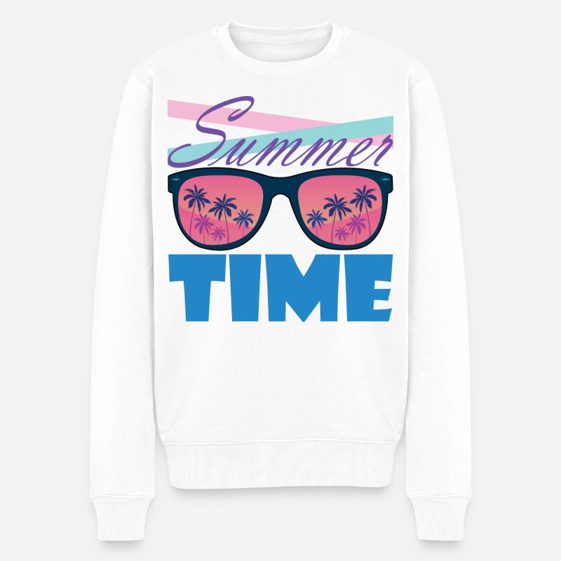 Sommerzeit Palmen-Sonnenbrille - Männer Premium Bio Pullover - Weiß