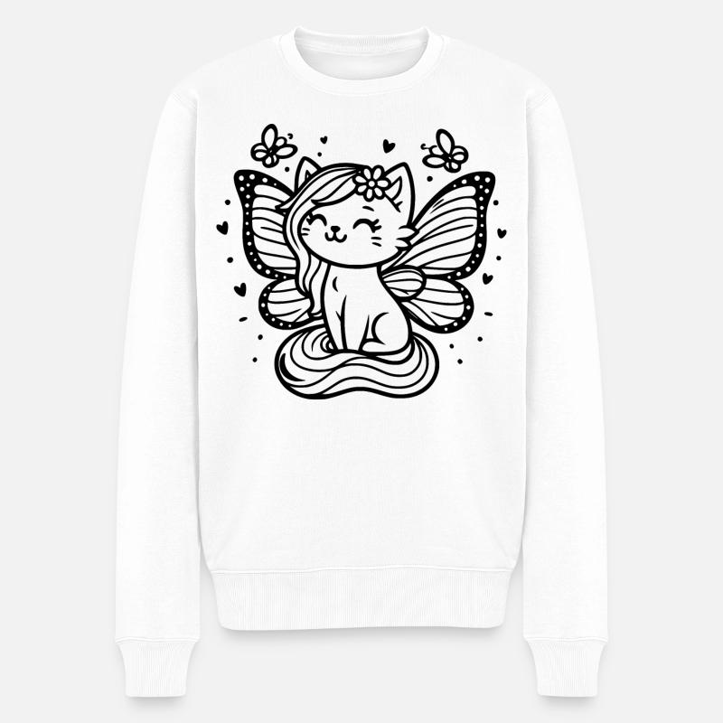 Geflügelte Katze (schwarz) - Männer Premium Bio Pullover - Weiß