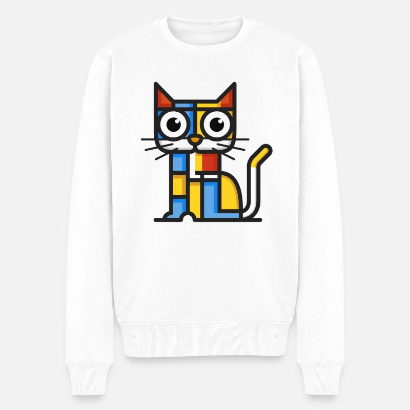 Illustration cubiste colorée d’un chat - Pull Premium bio Homme - blanc
