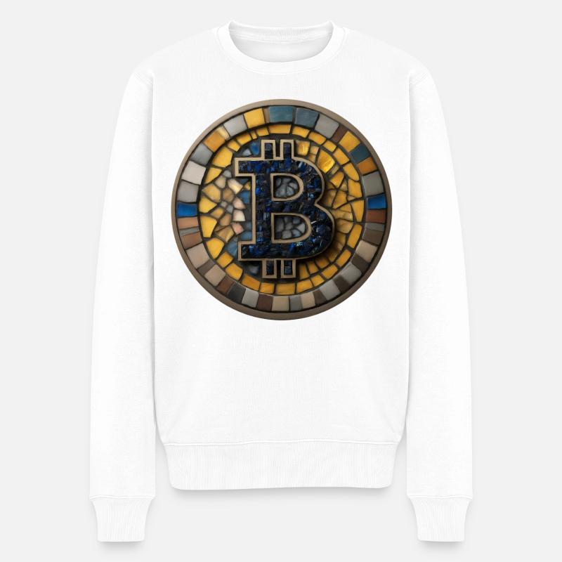 Bitcoin im Mosaik-Stil - Männer Premium Bio Pullover - Weiß