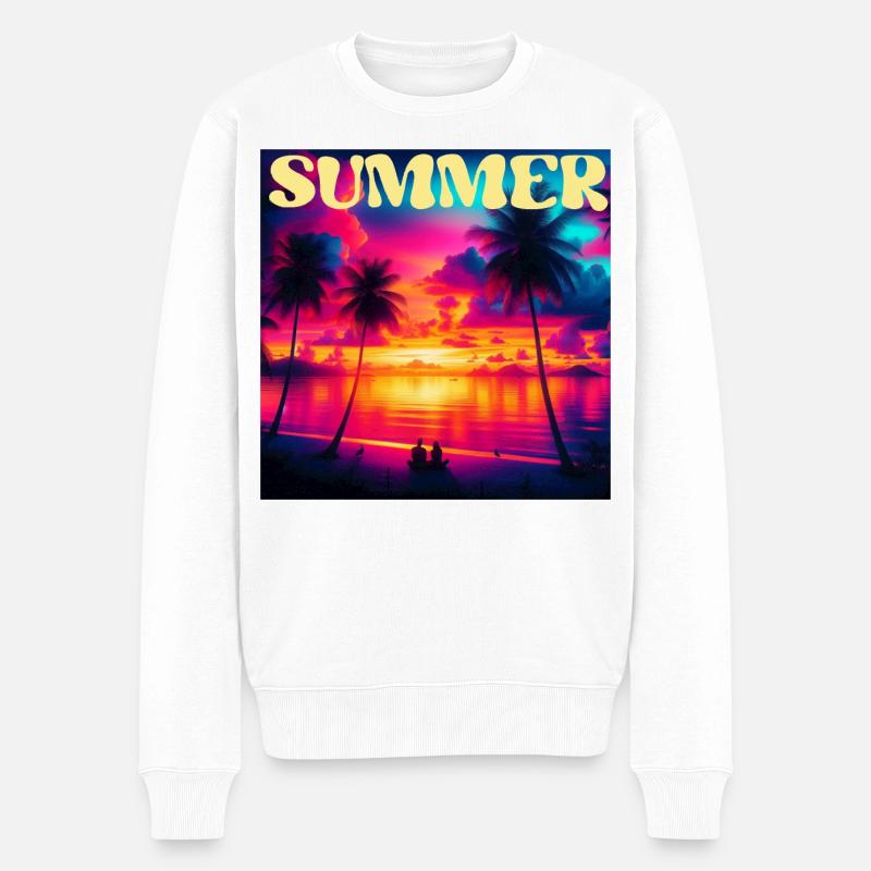 Été Palmier Sunset Rétro - Pull Premium bio Homme - blanc