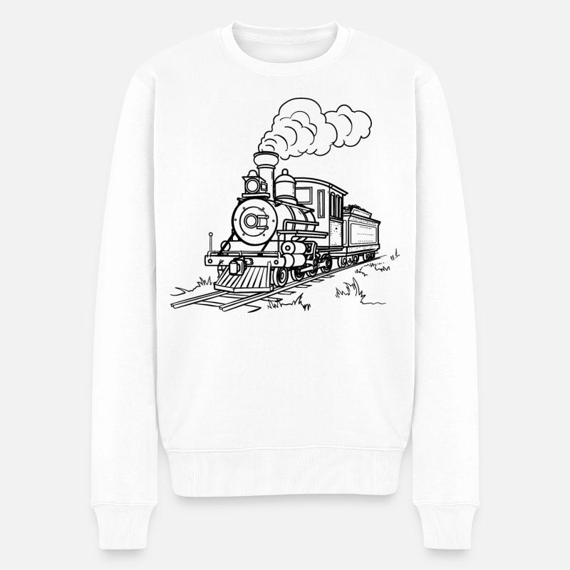 Eisenbahn Zeichnung - Männer Premium Bio Pullover - Weiß