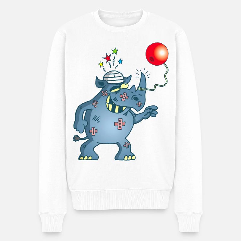 Ein Nashorn spielt Bilboquet - Männer Premium Bio Pullover - Weiß
